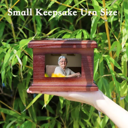 Vista 3 de Urnas Pequeñas de Madera de 5.5 Pulgadas para Cenizas, Urnas Memoriales Funerarias con Marco para Fotos, Urnas Pequeñas de Recuerdo, Cajas y Ataúdes