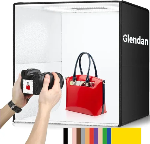 Vista 16 de Caja de luz Glendan para fotografía, caja de fotos de 10"x10" con 88 luces LED de alto índice de reproducción cromática, 6 fondos de PVC
