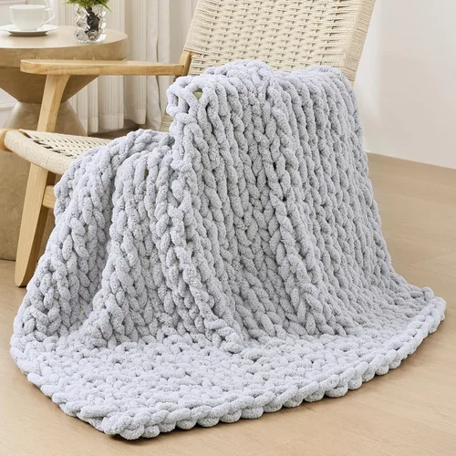 Vista 66 de Bigacogo - Cobija de punto grueso de 40 x 40 pulgadas, de felpilla, 100% tejida a mano, cobija pequeña de punto trenzado suave y grueso, con nudo