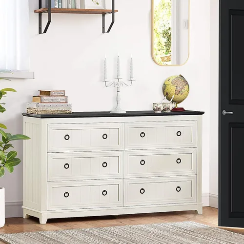 Vista 5 de Joaxswe Cómoda de 6 cajones para dormitorio, cómoda de madera de 54 Blanco