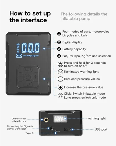 Vista 5 de Kit de inflador de neumáticos para bomba portátil Tesla, 4