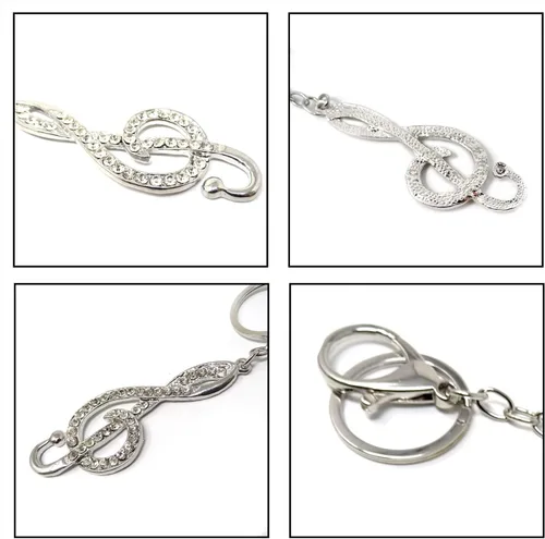 Vista 4 de Honbay 1 llavero de metal con diamantes de imitación para notas musicales, símbolo de música brillante, llavero para bolso, cartera, teléfono