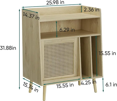 Vista 2 de Semiocthome Soporte para tocadiscos con almacenamiento de vinilo, mesa de tocadiscos con estante de almacenamiento, soporte giratorio con puerta
