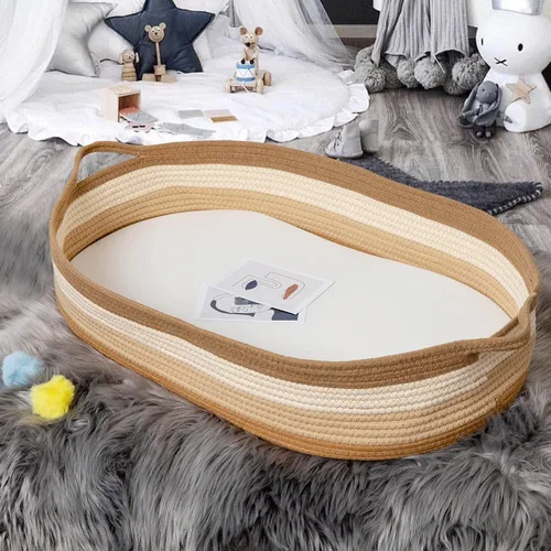 Vista 7 de Cesta cambiador de bebé, cesta de moisés y almohadilla de espuma gruesa con funda de colchón de algodón extraíble, 100% algodón, decoración bohemia