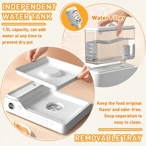 Vista 4 de Vaporizador eléctrico de 24L/25QT, vaporizador de alimentos de 3 niveles, vaporizador comercial de acero inoxidable con tanque de agua desmontable
