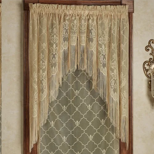 Vista 13 de Touch of Class Panel de cortina victoriana de encaje Fleur de Lis para ventana de poliéster - Oro antiguo - Panel de estilo europeo para ventanas