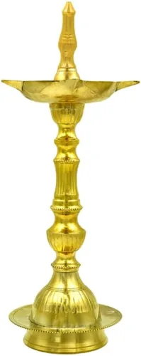 Vista 6 de Shubhkart Kerala Samai de latón de 5 pulgadas – Lámpara de aceite sagrado para puja, aarti, rituales de mandir y adoración diaria Deepam
