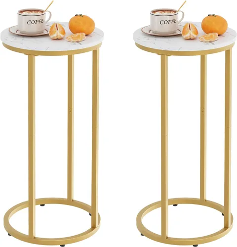 Vista 10 de Easy Paws - Mesa auxiliar en forma de C, mesa lateral pequeña para sofá y cama, mesa de aperitivos dorada para espacios pequeños, sala de estar