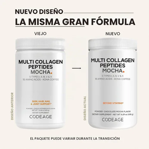 Vista 3 de Codeage Multi colágeno en polvo, café moca chocolate, 5 tipos, 14 onzas