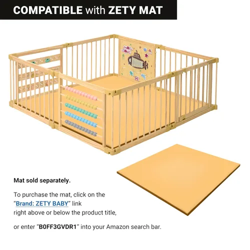 Vista 5 de Corralito de madera extragrande para niños pequeños y bebés - Diseño de juguete con tema Bajo el Mar - (8/10) Paneles de madera - Corralito plegable