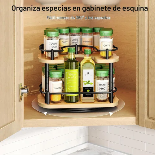 Vista 3 de SNTD Spice Organization for Cabinet, Lazy Susan Spice Rack, 10 in Natural