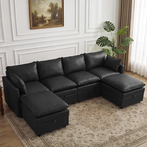 Vista 109 de Otomana cuadrada grande de 27 pulgadas con almacenamiento, reposapiés tapizado moderno con patas antideslizantes para sofá, mesa de café, sala