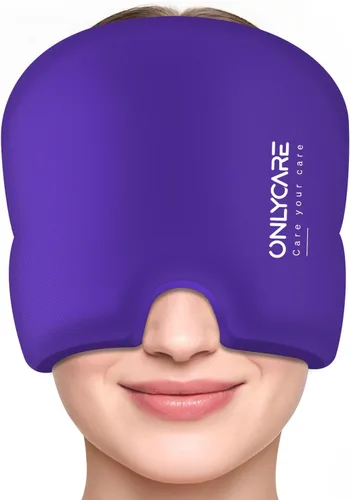 Vista 11 de ONLYCARE Gorro de alivio para migraña, máscara calmante para migraña, envoltura de gel de hielo para cabeza sin olor mejorada, terapia de frío