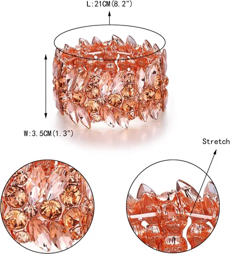 Vista 4 de EVER FAITH Pulsera elástica para mujer, cadena de mano Art Deco de cristal marquesa, joyería de novia, Cristal