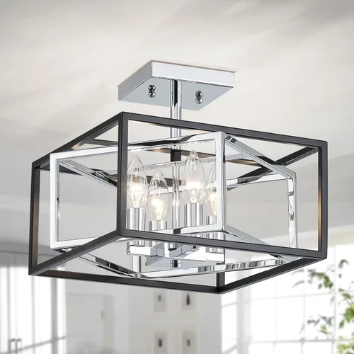 Vista 15 de AGV LIGHTING CL035S Lámpara de Techo Moderna de Montaje al Ras, Lámpara de Techo Cuadrada, Base E12 3 Luces, L12 x W12 x H7, Acabado Negro Mate