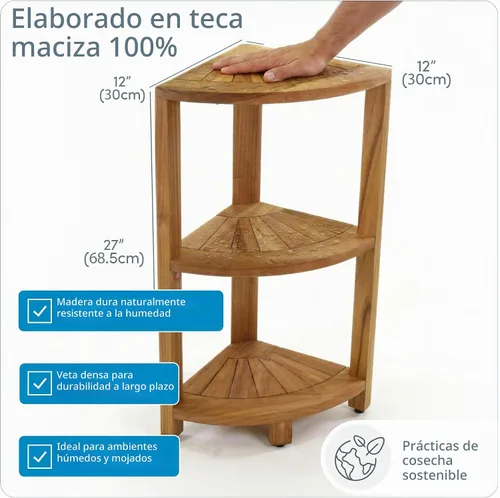 Vista 3 de AquaTeak Kai™ Petite - Soporte de almacenamiento de ducha de esquina de teca