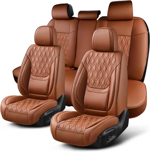 Vista 9 de Fundas de asiento delantero de automóvil, par de fundas de asiento delantero de cuero transpirable con reposacabezas, funda universal de asiento
