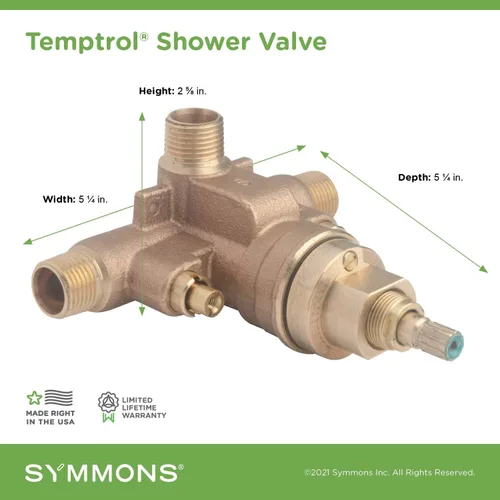 Vista 2 de Symmons 261XBODY Temptrol - Válvula de ducha con equilibrio de presión de latón con topes de servicio