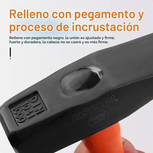 Vista 3 de KSEIBI 271420 Martillo de Ingenieros de Maquinista, Martillo de Hoja de Acero Forjado con Peen Cruzado, Herramientas de Forja para Herreros