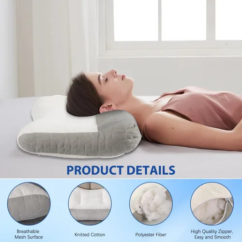 Vista 3 de Almohada ergonómica, almohada cervical para aliviar la tensión del cuello, almohada cervical para dormir, almohada cervical de apoyo cervical