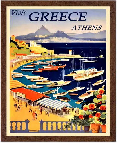 Vista 34 de Poster Master Póster de viaje vintage, impresión de Grecia, arte de Atenas, arte de la bahía de Castella, regalo costero para él, ella, amante