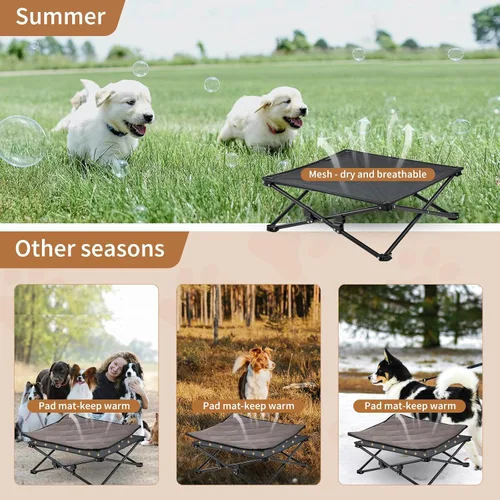 Vista 2 de KingCamp Cama elevada para perros pequeños, cama de mascotas elevada y de enfriamiento para exteriores con malla transpirable lavable y pies