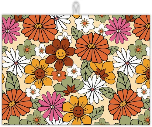 Vista 13 de Tapete de secado de platos de dalia blanca y negra para decoración de encimera de cocina, almohadilla geométrica para secado de platos, microfibra