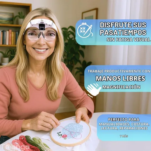 Vista 2 de Lupa de diadema iluminada recargable, herramienta de aumento manos libres para joyas, extensiones de pestañas, reparación de relojes, punto de cruz