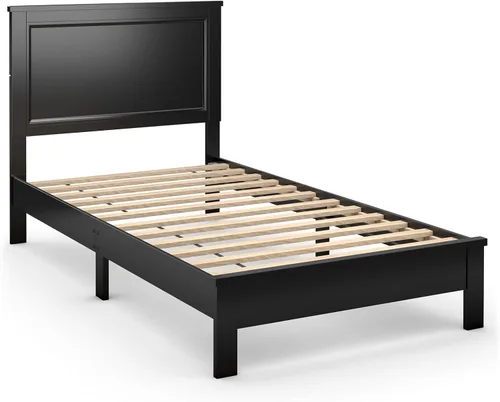 Vista 9 de KOMFOTT Armazón de Cama de Plataforma de Madera Tamaño Twin con Cabecero, Cama de Plataforma de Madera de Mediados del Siglo con Soporte de Listones