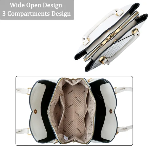Vista 26 de KKXIU Monederos y bolsos de mano con triple compartimento para mujer, bolso de mano con asa superior