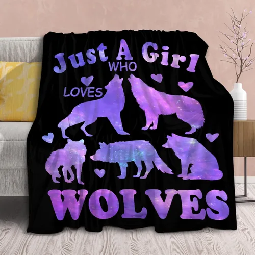 Vista 10 de Manta de lobo rellena con texto en inglés «Just Girl Who Loves Wolves», regalo de felpa para niños y mujeres, manta de forro polar para amantes