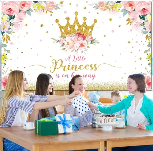 Vista 6 de Tatuo Telón de fondo de baby shower de 6 x 3.6 pies, decoración de fiesta de baby shower de princesa para niñas, pancarta de fiesta de flores rosas