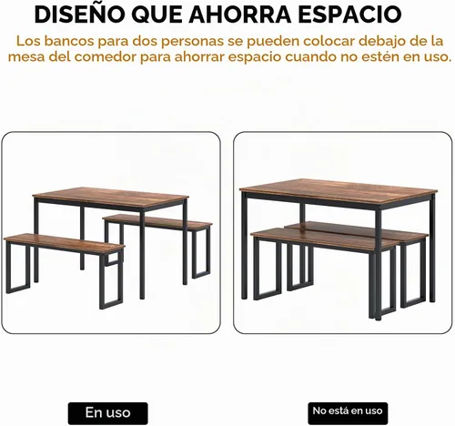 Vista 5 de DlandHome Juego de mesa de comedor de 3 piezas para 4 personas, juego de mesa de comedor y sillas Soho, mesa de comedor rectangular que ahorra