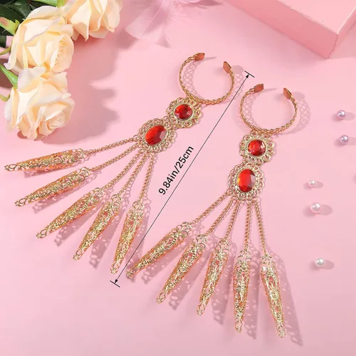 Vista 2 de Maitys 2 pulseras de oro con incrustaciones de acrílico para mujer, pulsera egipcia gitana para danza del vientre, con uñas de dedo, disfraz