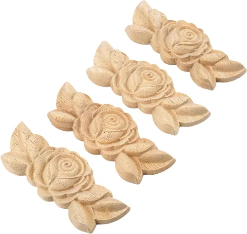 Vista 18 de MUXSAM Apliques tallados en madera de rosa, paquete de 2 mini calcomanías de madera sin pintar para armario, pared, tocador, cama, espejo, chimenea