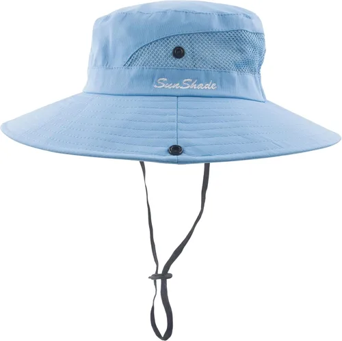 Vista 2 de Sombrero de cola de caballo para mujer, protección UV, ala ancha, plegable, para verano, playa, pesca, sombreros