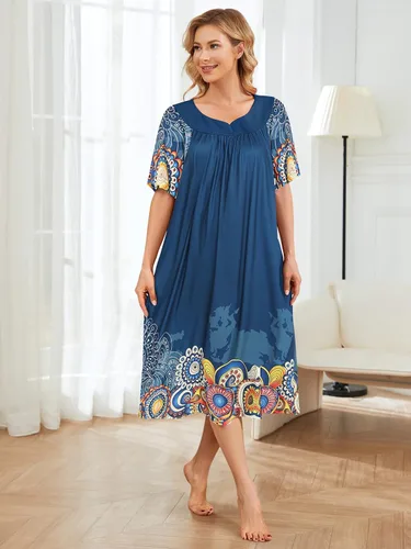 Vista 4 de Vestidos de casa para mujer con bolsillos, camisón Moo Moo de manga corta, vestido de descanso S-3XL