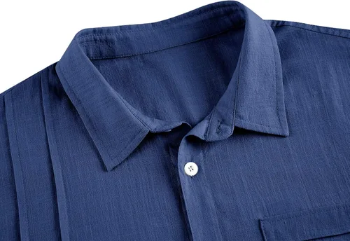 Vista 3 de Ryannology Guayabera - Camisas de lino de manga corta con botones para hombre, estilo casual, playa, campamento cubano, camisa mexicana para hombre