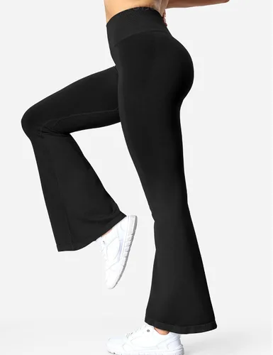 Vista 3 de VOYJOY Pantalones de yoga acampanados para mujer, sin costuras, levantamiento de glúteos, para entrenamiento, gimnasio, leggings casuales