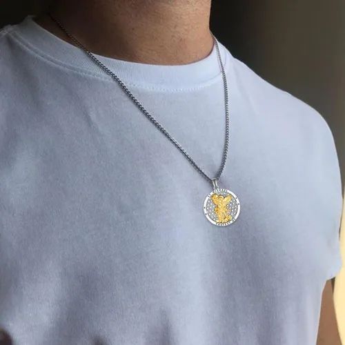 Vista 6 de Collar de San Miguel de plata de ley 925, collar de Arcángel Miguel colgante de San Miguel para hombres, joyería de medalla de amuleto para hombres