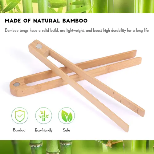 Vista 4 de Patelai 2 pinzas para tostadoras de madera de 8.7 pulgadas con imán magnético de bambú tostada de madera de bambú natural, accesorios de utensilios