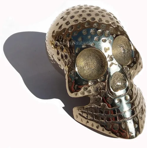Vista 6 de Mango de cabeza de calavera de latón macizo de diseño antiguo para bastones de bastón, dorado, negro, mediano