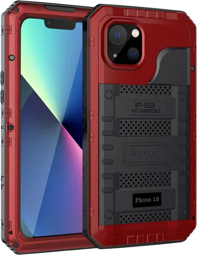 Vista 9 de Beasyjoy Funda impermeable para iPhone 13, funda de metal con protector de pantalla integrado, resistente protección de cuerpo completo, grado