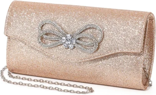 Vista 11 de Bolso de noche para mujer, con lazo de cristal brillante, con solapa, bolso de mano para mujer, boda, fiesta, baile de graduación