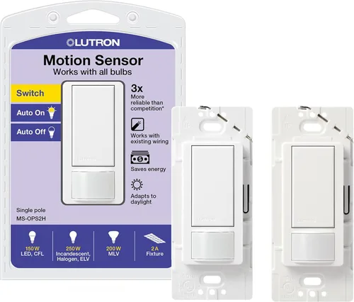 Vista 22 de Lutron Maestro Interruptor de luz con sensor de movimiento y placa de pared para baño, garaje, lavandería, cualquier bombilla, sensor de ocupación