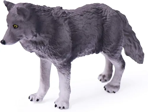 Vista 3 de UANDME Juego de 4 figuras de juguete de lobo, figuras de animales de lobo, decoración de pastel familiar, regalo para niños (gris)