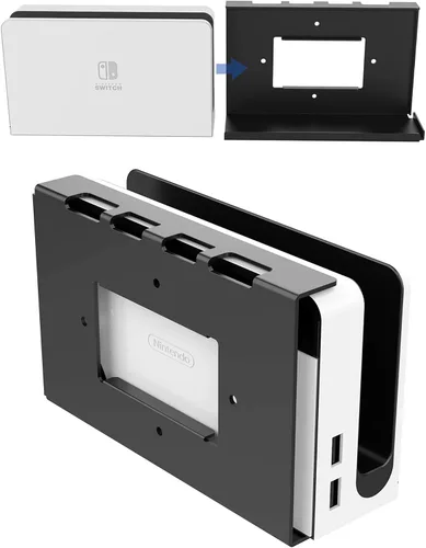 Vista 4 de Nuevo para NS Switch OLED Kit de soporte de almacenamiento de montaje en pared, compatible con consola de juegos Nintendo Switch OLED blanconegro