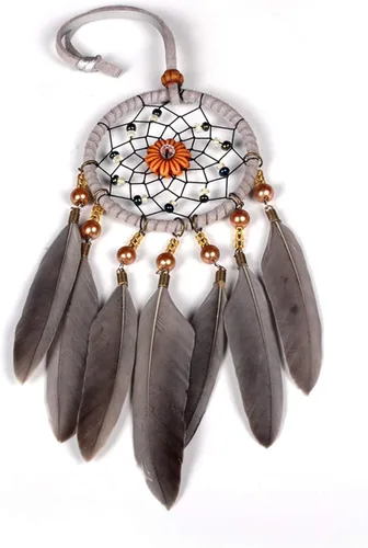 Vista 2 de Atrapasueños de plumas para interior de automóvil, colgante de plumas para colgar en la pared (estilo 1 - gris)