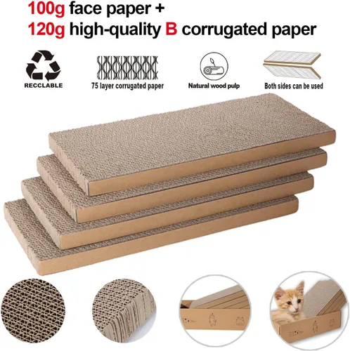 Vista 3 de 4 paquetes en 1 almohadilla para arañazos para gatos con caja, cartón rascador para gatos, cartón reciclable reversible, duradero, adecuado para que