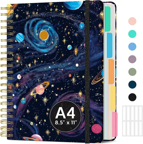 Vista 9 de Cuadernos grandes de espiral rayados para el trabajo con divisores y pestañas extraíbles, 8.5 x 11 pulgadas, bonito cuaderno de tapa dura de 5